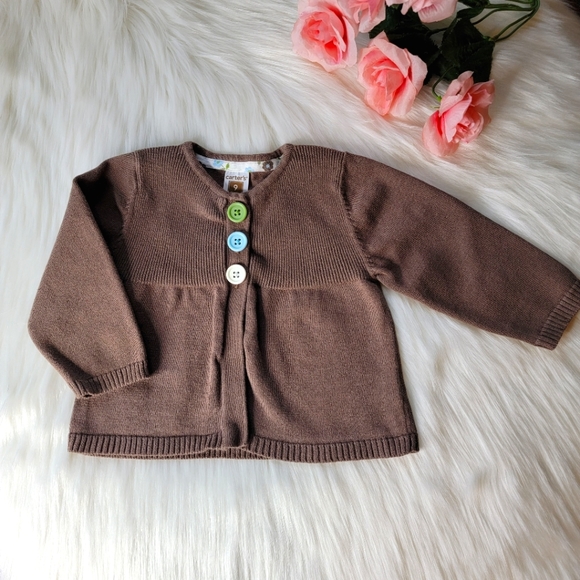 Carters 3 Button Up Sweater Brown Cozy Spring Fall Weather  Girl Size 9 Months - Picture 9 of 9